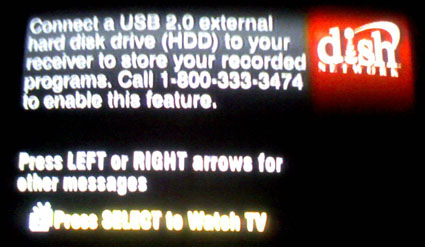 Dish Network DVR USB message