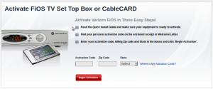 FiOS CableCARD Activation Screen