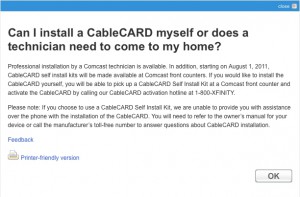 Comcast CableCARD Self-Install Screencap