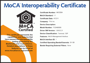 TiVo TCDA90000 MoCA Certificate